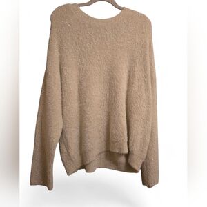 LOFT Cream Warm Fuzzy Shimmer Sweater | Metallic Eyelash Knit Pullover